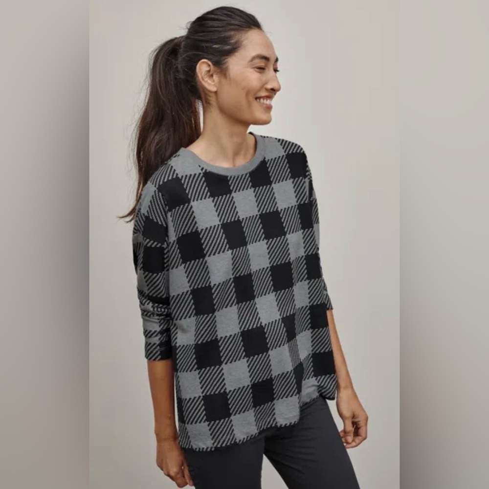 J. Jill Fit Gray Heather Exploded Buffalo Pattern Sweatshirt Women’s Size Large